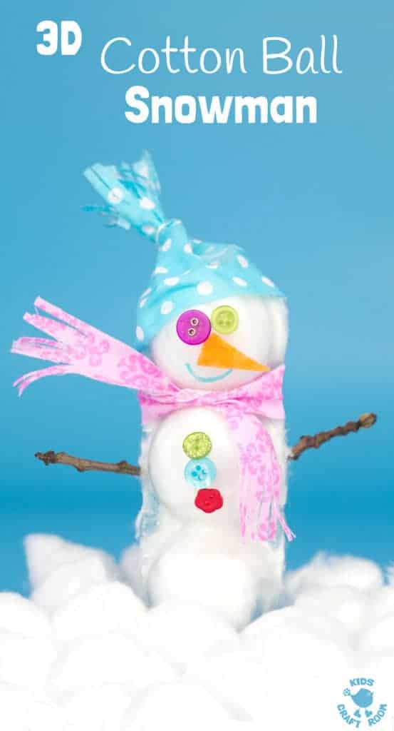 3D COTTON BALL SNOWMAN CRAFT - Here's a snowman craft idea with a difference! Learn how to make a 3D snowmen that really stand up! This is such a fun Winter craft for kids. #christmas #winter #christmascrafts #wintercrafts #snowman #snowmen #snowmancrafts #wintercraftideas #kidscrafts #kidscraftroom