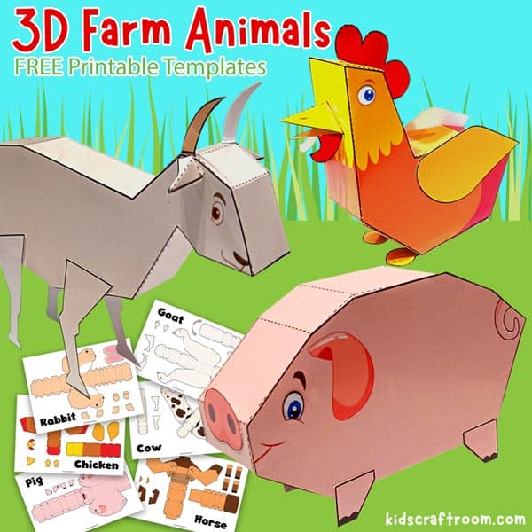 3D Farm Animal Crafts For Kids (Free Printable)