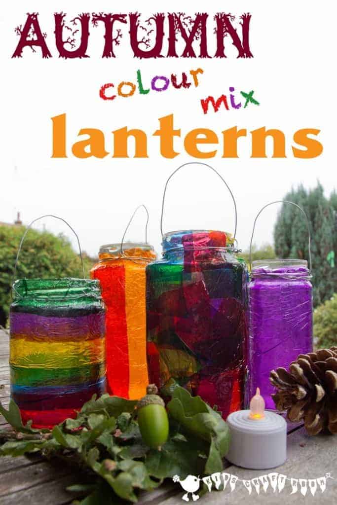Easy Stained Glass Effect Lanterns, a lovely Autumn/Fall craft for kids and a great way to explore colour mixing.
