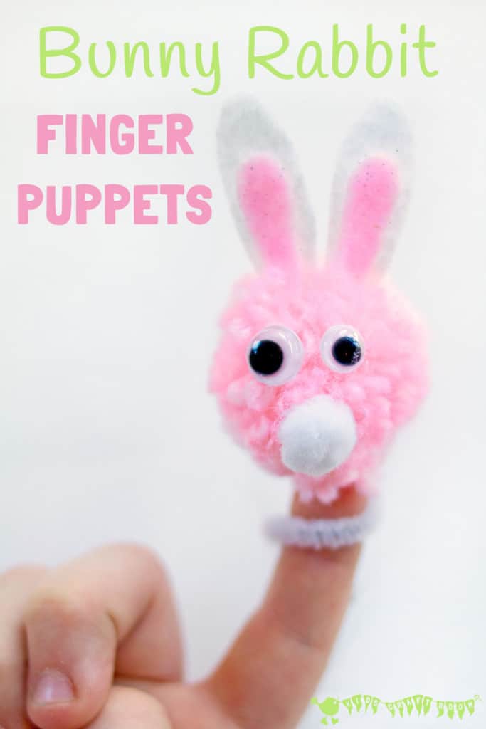 POM POM BUNNY RABBIT FINGER PUPPETS are easy and fun for kids to make and a great way to encourage imaginative play and story telling. Fun as an Easter craft or all year round. #easter #eastercrafts #rabbit #rabbitcrafts #bunny #easterbunny #bunnycrafts #pompoms #yarncrafts #pompomcrafts #kidscrafts #craftsforkids #puppets #puppetcrafts #kidscraftroom #fingerpuppets