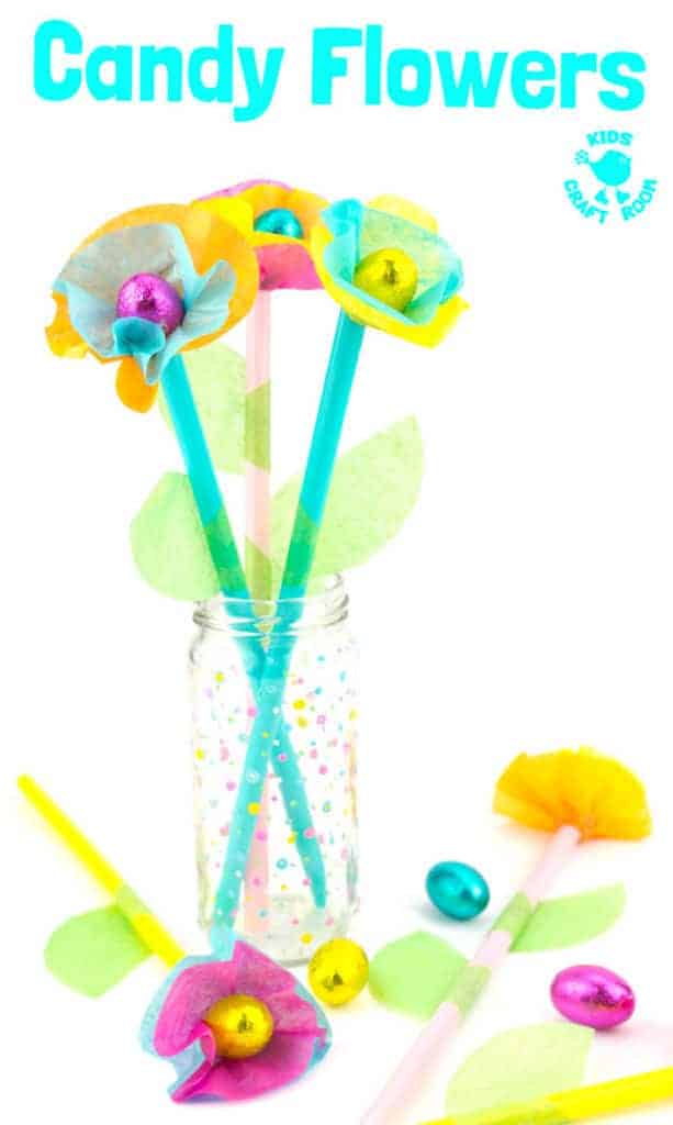 Kids will love this Candy and Tissue Paper Flower Craft. Simple homemade flowers with a centre of delicious candy! Such a fun Easter craft or Spring and Summer craft for kids and they make great homemade gifts or table centre pieces for parties and celebrations.