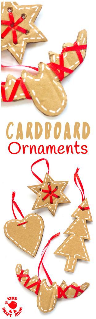 PRETTY CARDBOARD ORNAMENTS - These rustic DIY cardboard ornaments are a fantastic recycled crafts that will make your Christmas tree and home gorgeous this Winter. A simple Christmas craft for kids and adults. #christmas #christmascrafts #kidscrafts #recycledcrafts #ornaments #kidscraftroom #cardboard #recycled