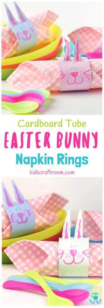 EASTER BUNNY RABBIT NAPKIN RINGS - a fun recycled Easter craft for kids. A cute rabbit craft from cardboard tubes / TP rolls. #easter #eastercrafts #kidscrafts #craftsforkids #kidscraftroom #bunny #bunnies #easterbunny #rabbits #tprollcrafts #cardboardtubecrafts #rabbitcrafts #bunnycrafts #napkin #napkinrings