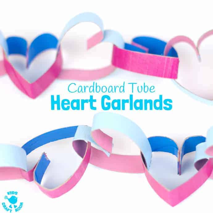TP Roll Cardboard Tube Heart Garlands look gorgeous! Heart chains make great Valentine's Day or Mother's Day decorations. A fun and easy recycled heart craft for kids. #valentine #valentinesday #valentinescraft #valentinecraft #valentinescrafts #valentinecrafts #valentinesdayforkids #heart #love #heartcrafts #kidscrafts #recycled #recycledcrafts #tprolls #cardboardtubes #cardboardtubecraft #garland #ornament #decoration