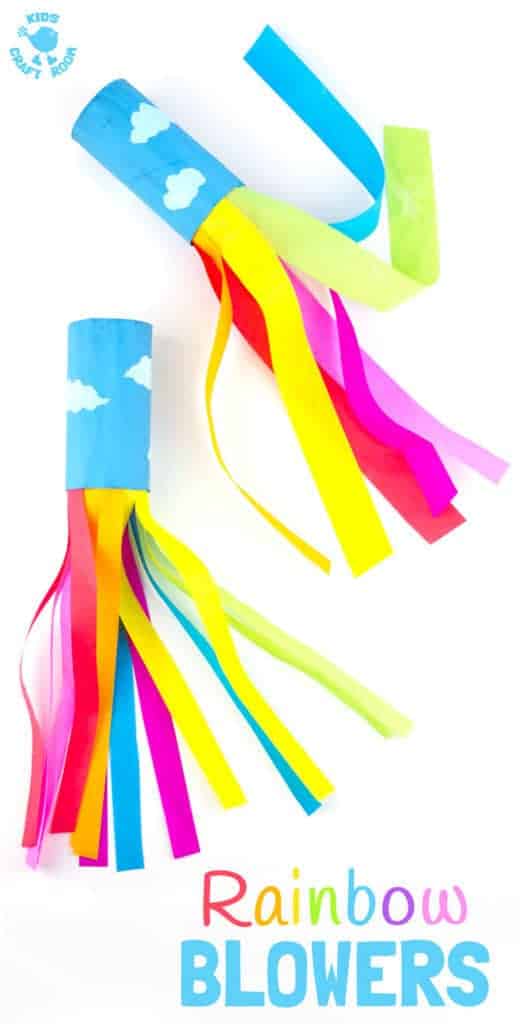 CARDBOARD TUBE RAINBOW BLOWERS are a colourful and fun kids craft! Kids love blowing this rainbow craft to see the streamers swoosh. A super TP roll St Patrick's Day craft or for a weather topic too.