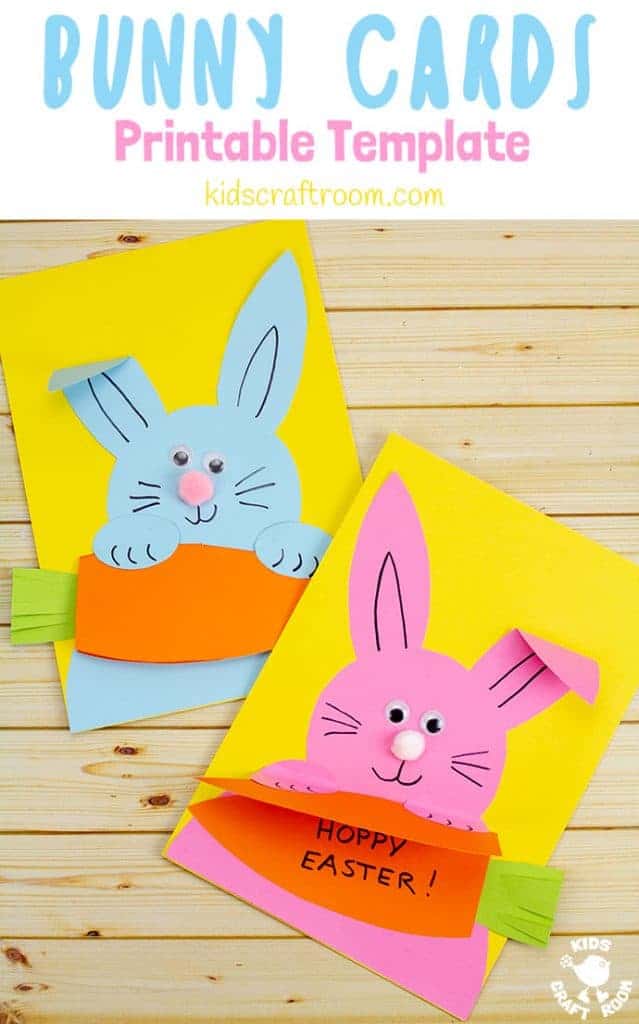 Make cute Carrot Nibbling Easter Bunny Cards easily with the printable template. This hungry bunny craft is adorable! Such a fun Easter craft for kids. #kidscraftroom #easter #eastercrafts #easterbunny #kidscrafts