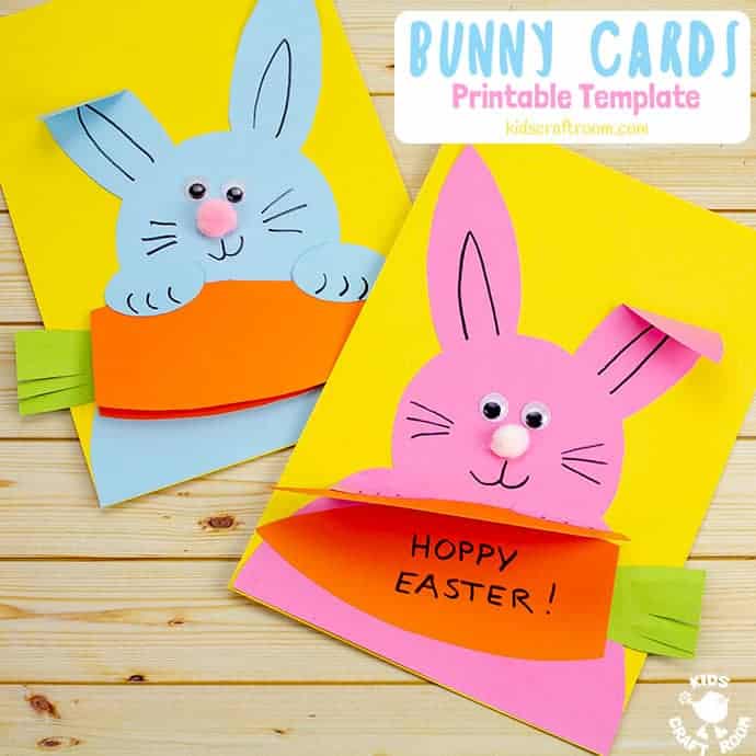 Make cute Carrot Nibbling Easter Bunny Cards easily with the printable template. This hungry bunny craft is adorable! Such a fun Easter craft for kids. #kidscraftroom #easter #eastercrafts #easterbunny #kidscrafts