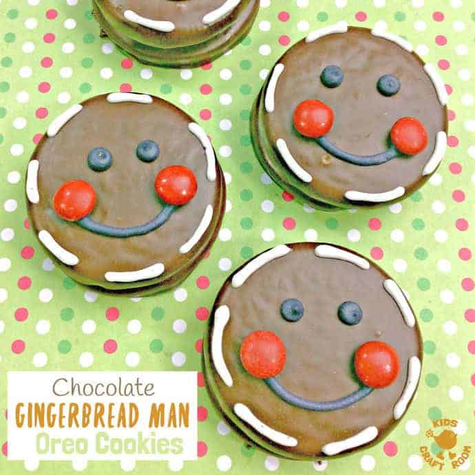 CHOCOLATE GINGERBREAD MAN OREO COOKIES - Fun Christmas treats for cooking with kids. This is an easy Christmas recipe with an Oreo base the whole family will enjoy. #christmas #christmasrecipes #cookingwithkids #kidsrecipes #oreo #gingerbreadman #gingerbread #christmastreats #christmascookies #cookies #kidscraftroom