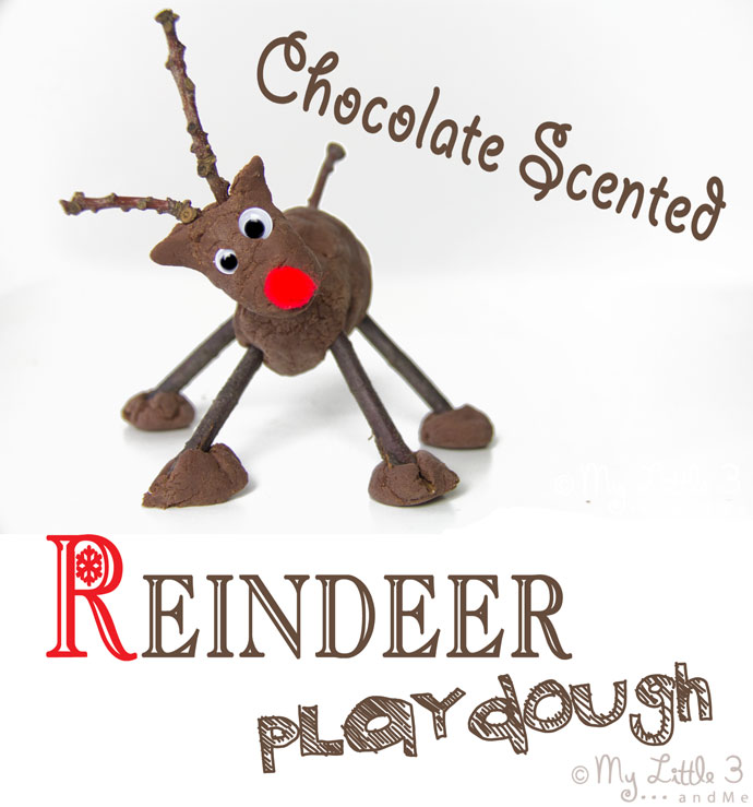CHOCOLATE SCENTED REINDEER PLAY DOUGH is such a fun Christmas sensory play activity for kids. This no-cook play dough recipe is easy to make and so fun. Add eyes and red noses for an adorable reindeer craft session. #sensoryplay #christmas #sensory #playdough #playdoughrecipe #reindeer #reindeercraft #christmasactivities #christmasforkids #kidscraftroom
