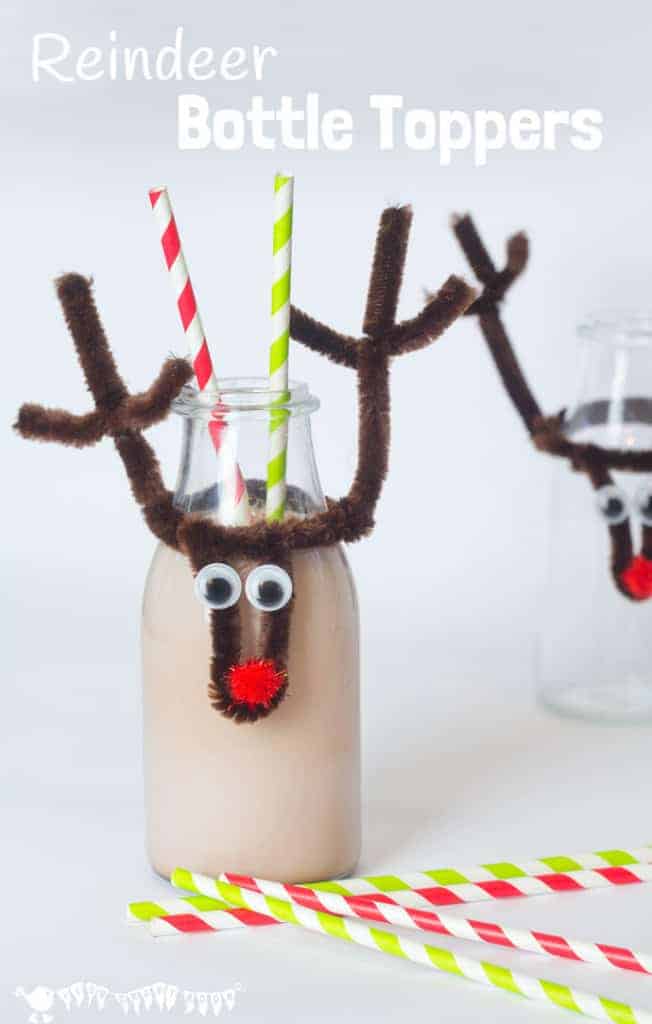 DIY reusable Christmas Reindeer Bottle Toppers make bottles fun and festive. Pop them on your kids' milk bottles, fizzy pop or even wine for the grown ups!