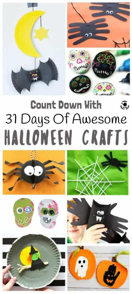 31 DAYS OF AWESOME HALLOWEEN CRAFTS FOR KIDS - Want to make the most of Halloween? Enjoy 31 Days Of Awesome Halloween Crafts for kids and get creative right through October. Witches, spiders, ghosts and ghouls we've got it all. A Halloween crafting feast!