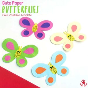 CUTE PAPER BUTTERFLY CRAFT - Simple crafts can be so effective and versatile and this Cute Paper Butterfly Craft is just that! Use our free printable template to make one, two or a whole swarm of adorably cute and pretty butterflies! Glue them to craft sticks for puppets, hang as a mobile or display on the wall. So versatile!