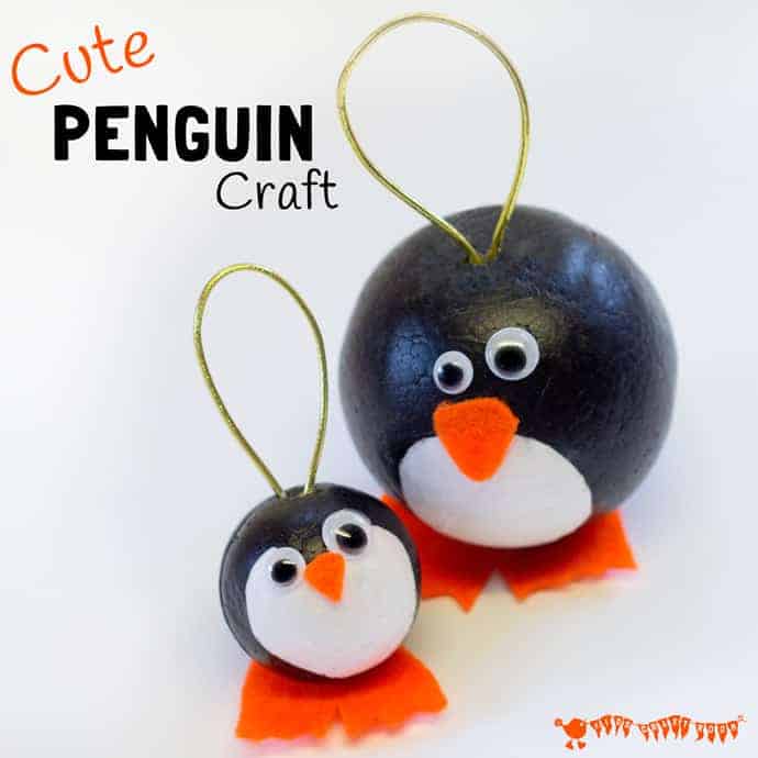 CUTE PENGUIN CRAFT - Have fun with this adorable round Winter penguin craft. They make super penguin Christmas ornaments and are fun for Winter Small World play too. #penguin #penguincrafts #wintercrafts #wintercraftsforkids #ornaments #christmas #christmascrafts #kidscraftroom