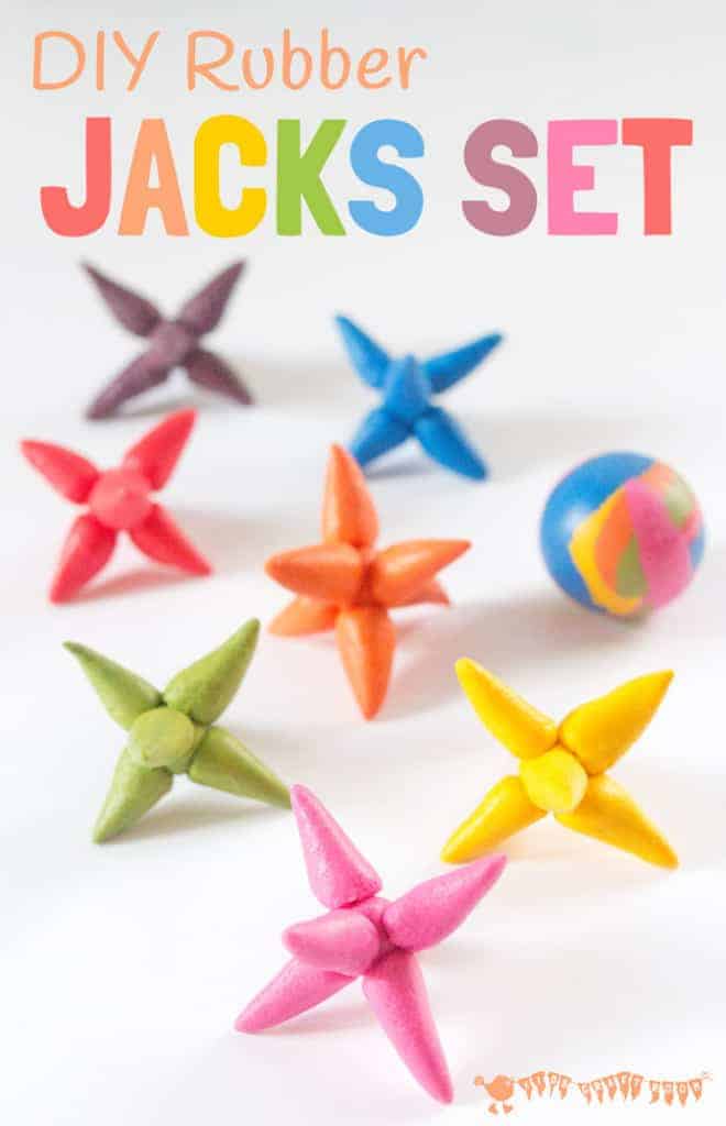 Make a DIY RAINBOW JACKS GAME with this easy and colourful Sugru craft. A fun rainbow craft and homemade toy for kids.