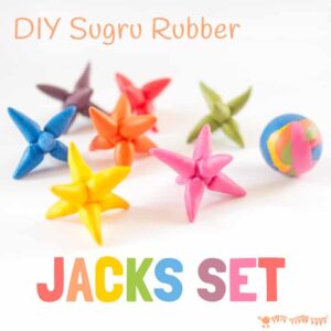 Make a DIY RAINBOW JACKS GAME with this easy and colourful Sugru craft. A fun rainbow craft and homemade toy for kids.
