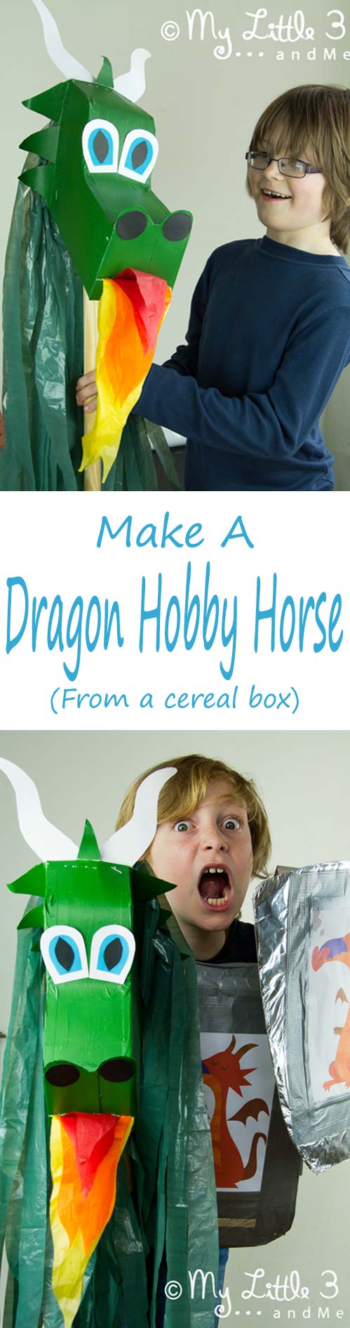 DRAGON HOBBY HORSE Imagine how excited kids will be to ride on the back of their own dragon! This dragon is easily made from an up-cycled cereal box for hours of imaginative play.