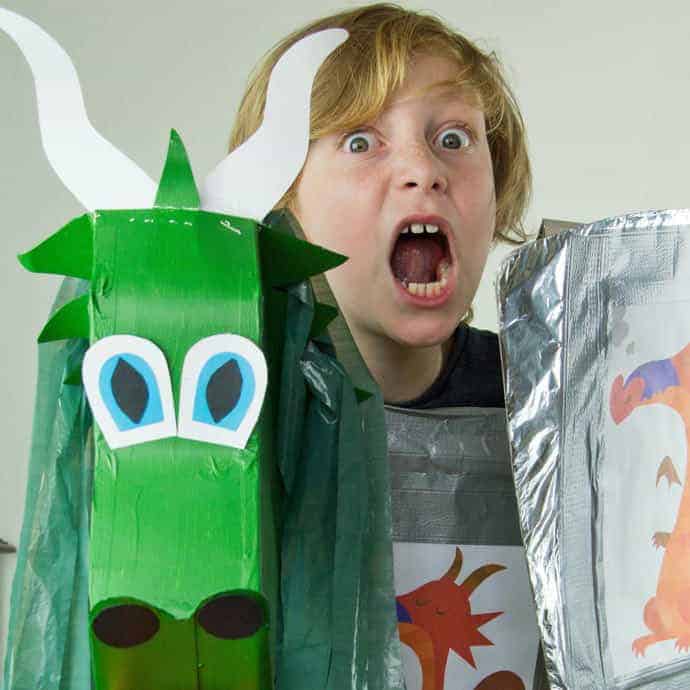 DRAGON HOBBY HORSE Imagine how excited kids will be to ride on the back of their own dragon! This dragon is easily made from an up-cycled cereal box for hours of imaginative play.