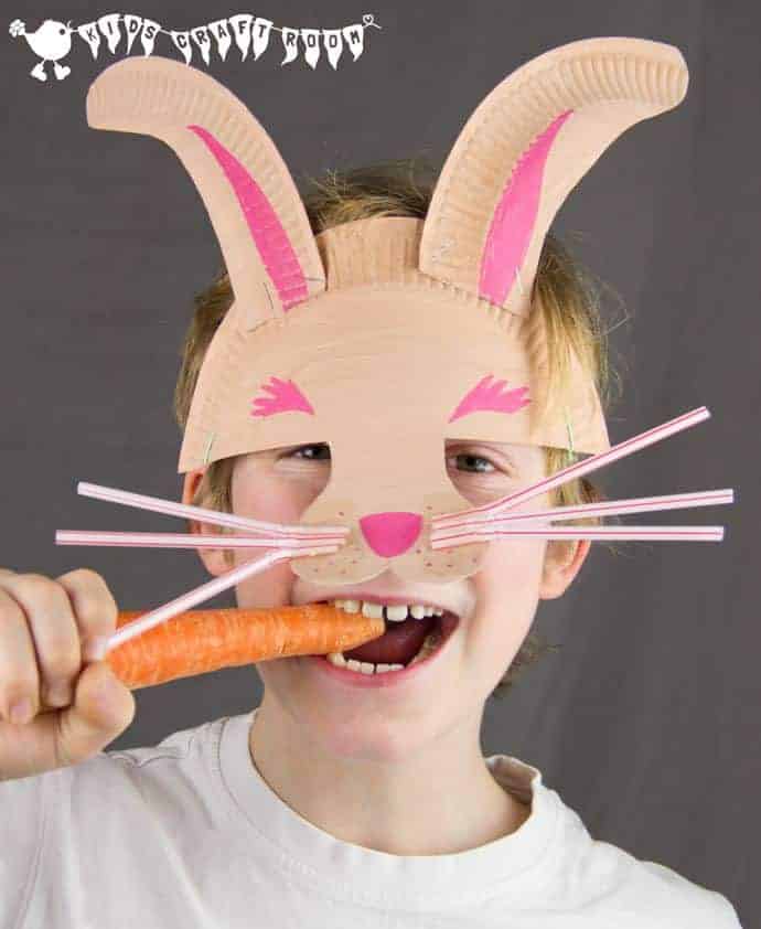 Make a paper plate Easter Bunny Mask with whiskers - great for imaginative play.