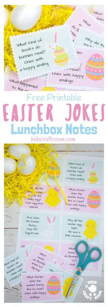 EASTER JOKES LUNCHBOX NOTES - Add some fun surprises to the Easter countdown with free printable Easter Joke Lunchbox Notes. With jolly pictures and family friendly jokes these are great for popping into lunchboxes, pockets and backpacks! #easter #jokes #lunchboxnotes #easterlunchboxnotes #easterjokes #backtoschool #printables #kidsactivities #freeprintables #lunch #kidslunchideas #kidscraftroom #easteractivities