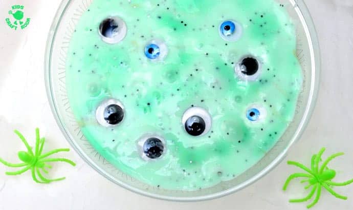 EERIE EYEBALL SLIME SENSORY PLAY - Are your kids brave enough for this Eyeball Slime sensory play activity? It's green, gooey, slimy, and gruesome! A fun Halloween sensory play idea for bold kids!