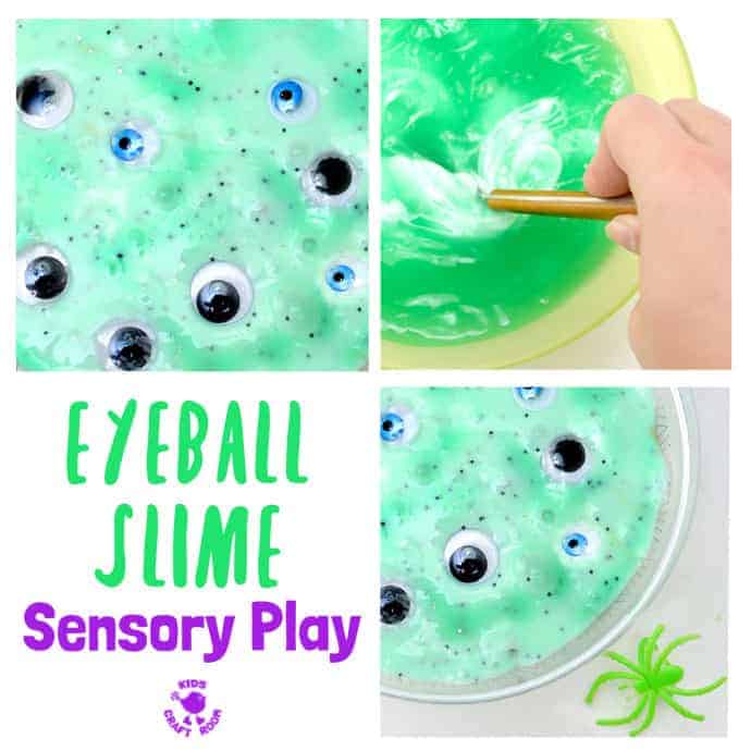 EERIE EYEBALL SLIME SENSORY PLAY - Are your kids brave enough for this Eyeball Slime sensory play activity? It's green, gooey, slimy, and gruesome! A fun Halloween sensory play idea for bold kids!