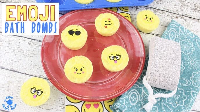 Emoji Bath Bombs make bath time fun! Homemade bath bombs are easy to make and bring a smile and a giggle to bath time. They're great as homemade gifts for kids to make too!