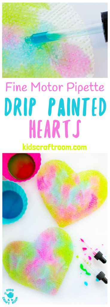 PIPETTE DRIP PAINTING HEARTS is a fun open ended process art for kids that develops fine motor skills, and explores colour mixing and pattern making. Great Valentines art for kids. #kidscraftroom #painting #paintingideas #kidspainting #paintingforkids #motorskills #valentine #valentinesday #valentinesdaycraft #valentinecraft #valentinescrafts #valentinecrafts #valentinesdayforkids #kidsart #processart #finemotorskills #kidscrafts