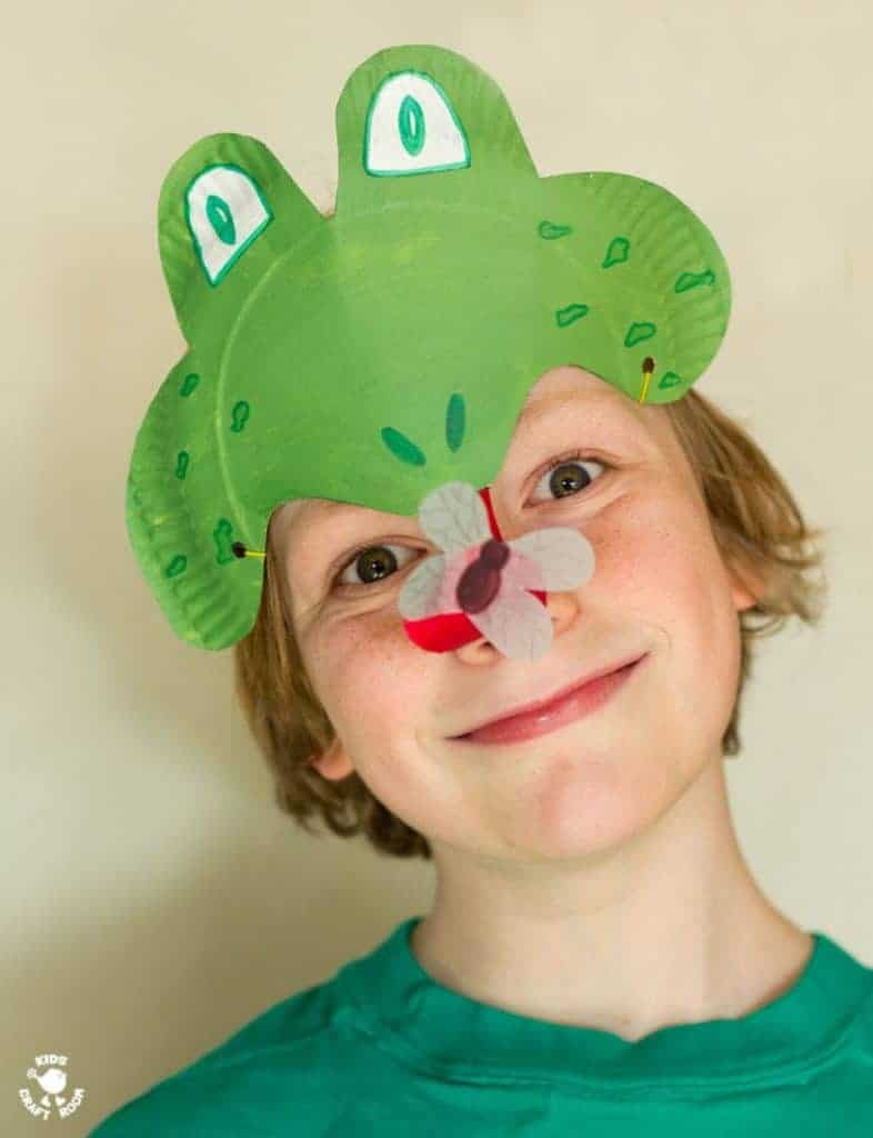 Make a Paper Plate Frog Mask - catching flies with its curly tongue! CROAK!