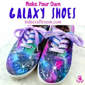 See how to make DIY Galaxy Shoes. They're totally cosmic! Such a fun space craft for kids and grown-ups. This is an easy Sharpie craft you'll be over the moon with! #kidscraftroom #kidscrafts #Sharpiecrafts #space #shoes #teencrafts #tweencrafts #kidsactivities