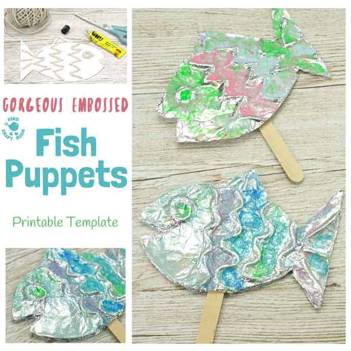 EMBOSSED FOIL FISH PUPPETS - A stunning fish craft with a difference! This embossed foil fish craft appeals to kids of all ages. Enjoy making fish puppets or fish pictures, the results are gorgeous!