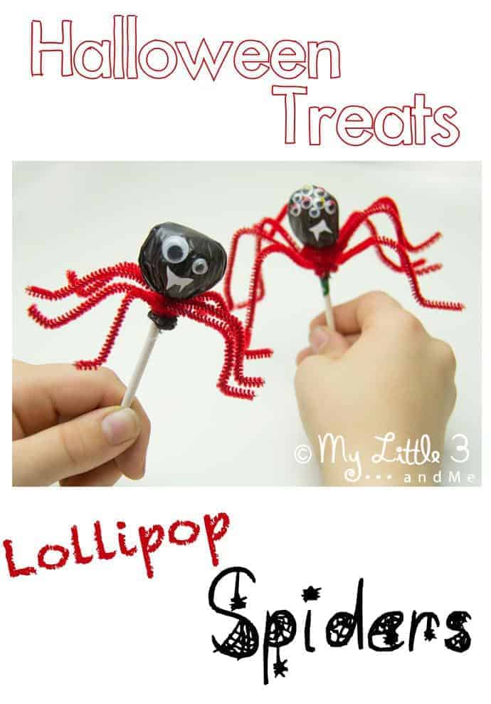 Cute Lollipop Spiders, fun and easy Halloween treats for kids.