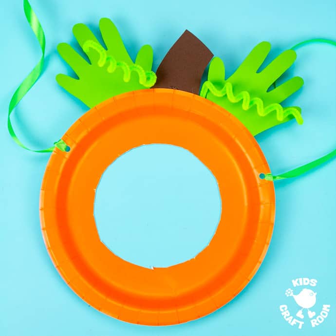Handprint and Paper Plate Pumpkin Mask