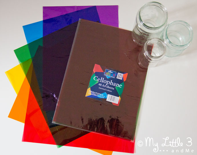 Easy Stained Glass Effect Lanterns, a lovely Autumn/Fall craft for kids and a great way to explore colour mixing. From My Little 3 and Me.