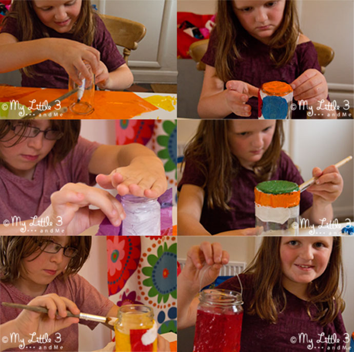 Easy Stained Glass Effect Lanterns, a lovely Autumn/Fall craft for kids and a great way to explore colour mixing. From My Little 3 and Me.