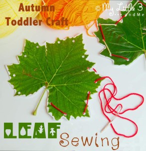 Autumn Crafts For Toddlers: leaf sewing from My Little 3 and Me