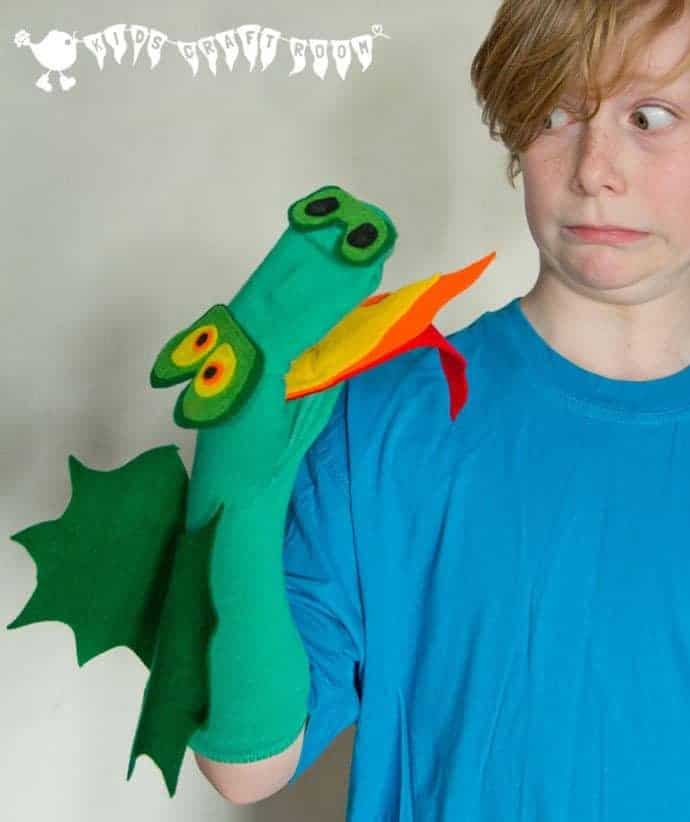 Make an easy no sew DRAGON SOCK PUPPET - great for imaginative play.