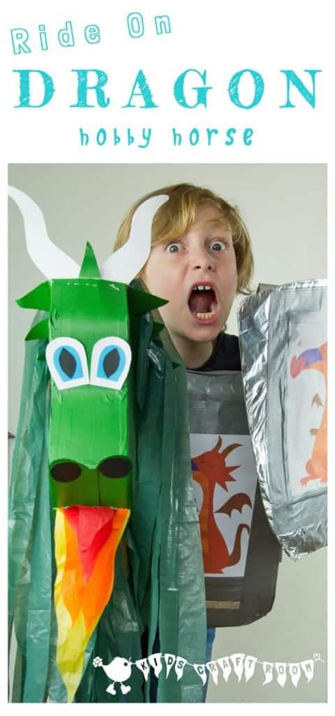 DRAGON HOBBY HORSE Imagine how excited kids will be to ride on the back of their own dragon! This dragon is easily made from an up-cycled cereal box for hours of imaginative play.