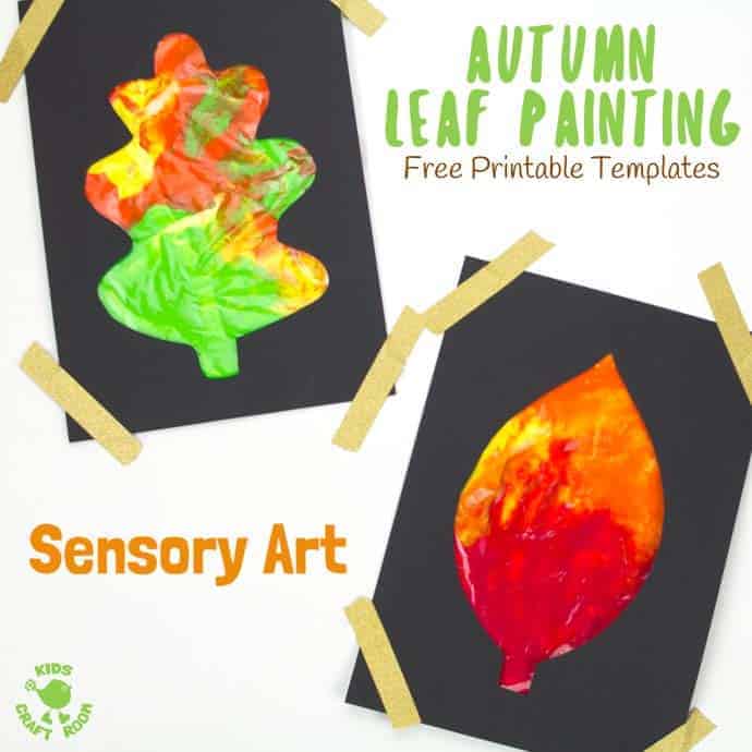 Mess Free Sensory Autumn Leaf Painting is a wonderful activity to explore the changing colours of the season and engage the senses. Kids can watch leaves change colour right in front of their eyes with this hands-on Autumn art idea. (6 Free Printable Leaf Templates) #autumn #fall #autumncrafts #fallcrafts #autumnart #fallart #kidscrafts #kidsart #fallactivities #autumnactivities #sensory #sensoryplay #sensoryart #painting #kidspainting #kidscraftroom