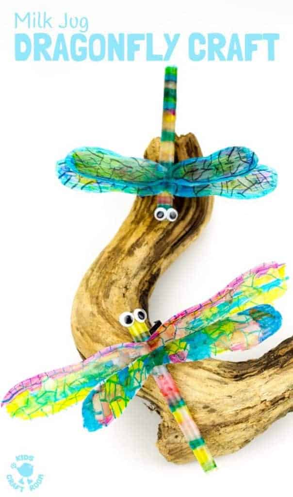 RECYCLED MILK JUG DRAGONFLY CRAFT uses sharpie and alcohol colouring to give a stunning tie dye effect. A pretty insect craft for Spring, Summer & Earth Day.