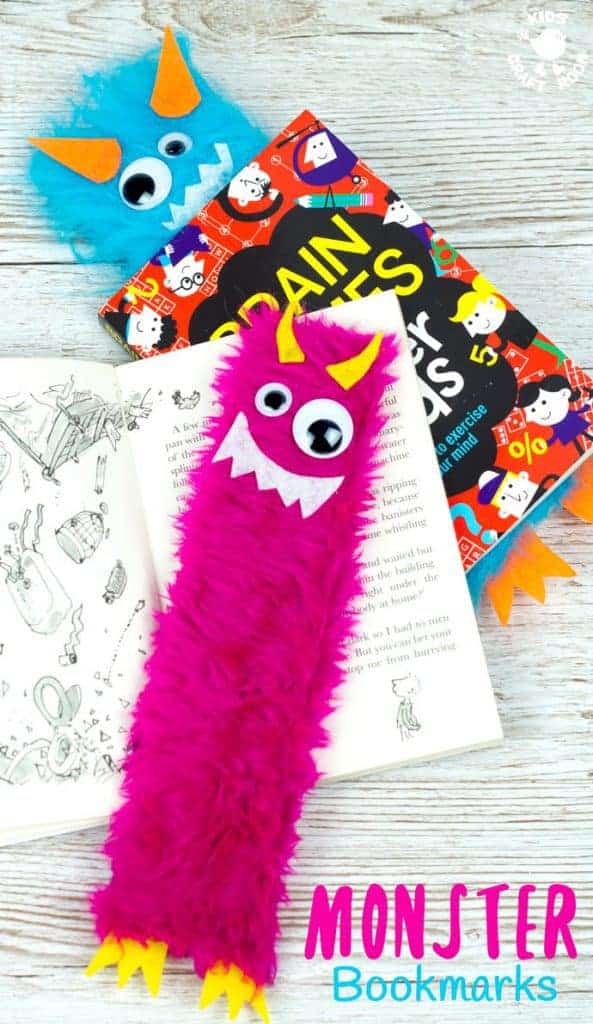 Adorable Monster Bookmark Craft for your little monsters! A perfect monster craft to bring fun and excitement to your children's reading whatever their age. Reading is monstrously good fun and these furry monsters are great for snuggling up to on your reading adventures and they look after your page when you've finished too!
