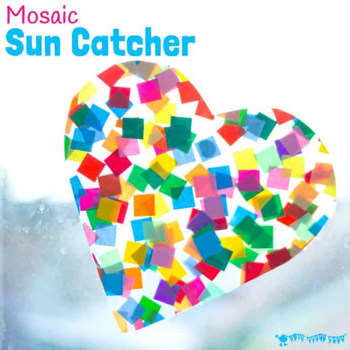 HEART SUNCATCHER MOSAICS for kids look gorgeous! Window art that's pretty, colourful and easily adaptable for kids of all ages. Fun for Valentine's Day, Mother's Day and Summer. #valentine #valentinesday #valentinesdaycraft #heartcrafts #mothersdaycrafts #kidscrafts #suncatcher #suncatchercrafts #kidsactivities #craftsforkids #summer #summercrafts #preschoolcrafts #craftideasforkids #valentinecraft #valentinescrafts #valentinecrafts #valentinesdayforkids #kidssummercrafts
