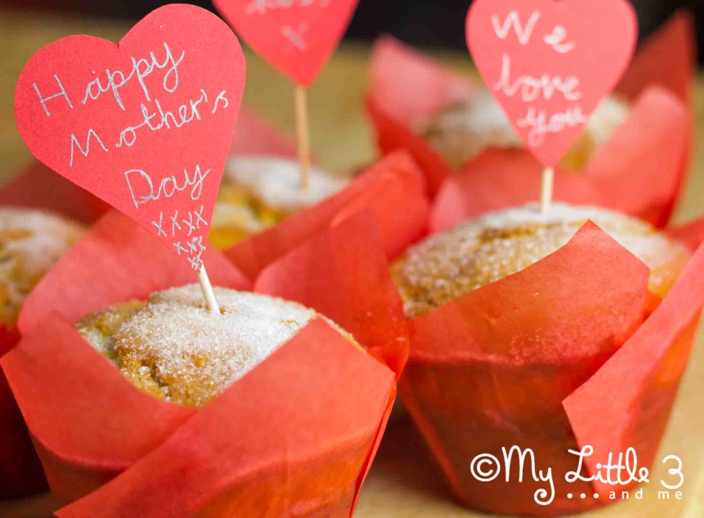 Mother's Day Doughnut Muffins - filled with jam and topped with sugar.