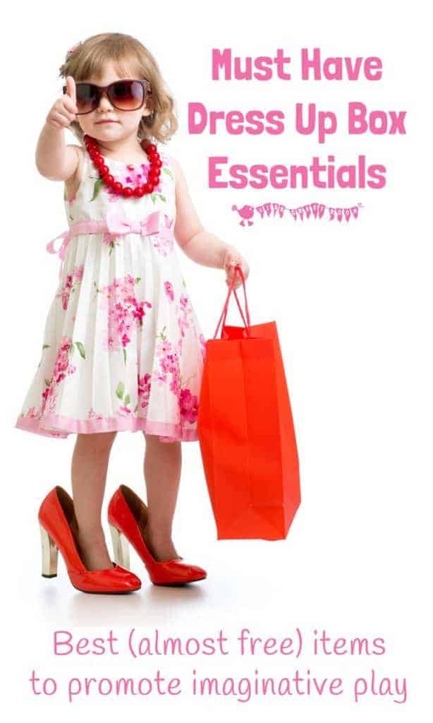 Make the best dress up box for your kids with our must have dress up ideas. The top (almost free) essentials to promote hours of quality imaginative play. #play #playideas #dramaticplay #dressup #dressingup #costumes #kidscostumes #qualityplay #dressupbox #kidsactivities #imaginativeplay #promoteplay #kidscraftroom #kidsactivities #preschool #prek