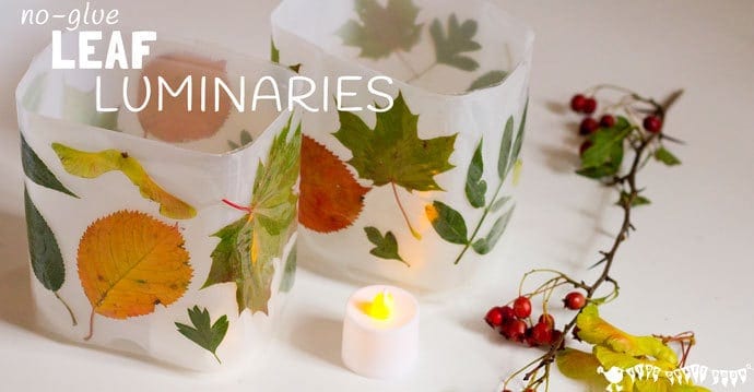 DIY Leaf Luminaries are so gorgeous and so simple to make! Whether you have tiny tots or big kids this is a fabulous no-glue, no-mess must-do Fall craft.