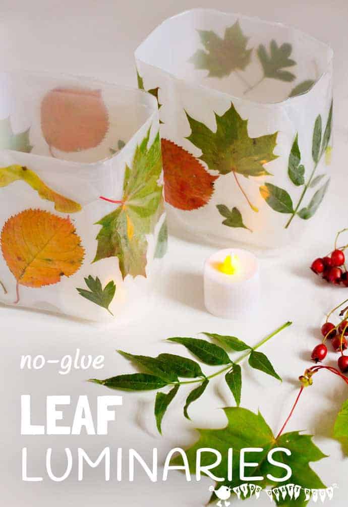 DIY Leaf Luminaries are so gorgeous and so simple to make! Whether you have tiny tots or big kids this is a fabulous no-glue, no-mess must-do Fall craft.