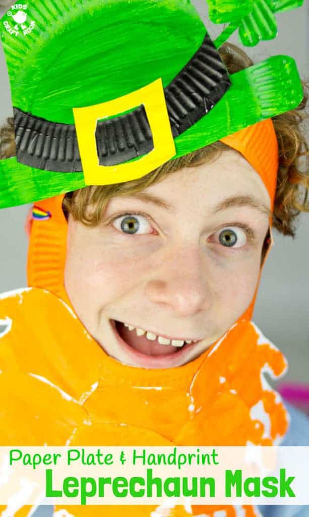 LEPRECHAUN MASK - This Paper Plate and Handprint Leprechaun Mask is such a fun St Patrick's Day craft for kids. Easy to make and fun for imaginative play as cheeky leprechauns! St Paddy's Day fun for everyone! #kidscraftroom #stpatricksday #stpattysday #stpatricks #saintpatricksday #stpatricksdaycrafts #leprechaun #mask #handprintcrafts #paperplatecrafts #handprint #paperplate #kidscrafts #craftsforkids #leprechauns #ireland #irishcrafts via @KidsCraftRoom