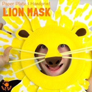 Kids will love adorable Handprint and Paper Plate Lion Masks. These easy animal masks are fun for the dress up box and a great way to inspire dramatic play.