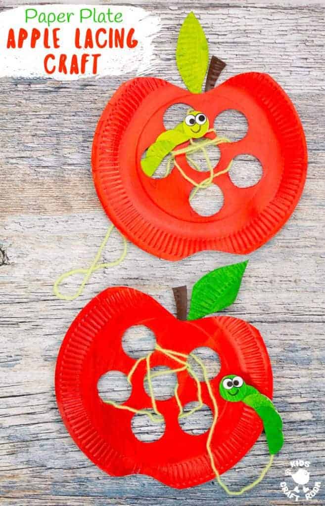 This Paper Plate Apple Lacing Craft is adorable with the cutest worm for kids to thread in and out! A fabulous interactive apple craft and fun way to build fine motor skills. A simple Fall craft for kids that's fun and educational. #apples #apple #paperplatecrafts #applecrafts #appleactivities #motorskills #finemotorskills #threading #lacing #lacingcrafts #kidscrafts #preschoolcrafts #kidsactivities #kidscraftroom