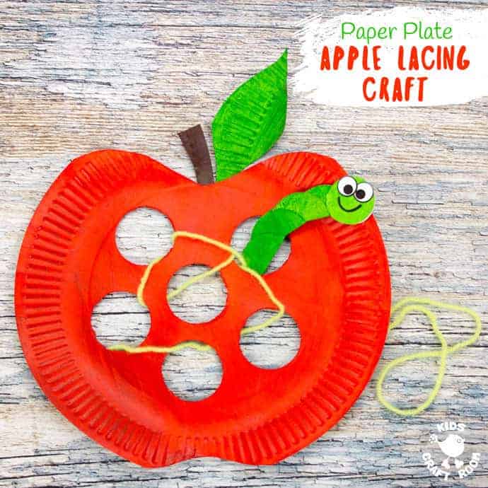 This Paper Plate Apple Lacing Craft is adorable with the cutest worm for kids to thread in and out! A fabulous interactive apple craft and fun way to build fine motor skills. A simple Fall craft for kids that's fun and educational. #apples #apple #paperplatecrafts #applecrafts #appleactivities #motorskills #finemotorskills #threading #lacing #lacingcrafts #kidscrafts #preschoolcrafts #kidsactivities #kidscraftroom
