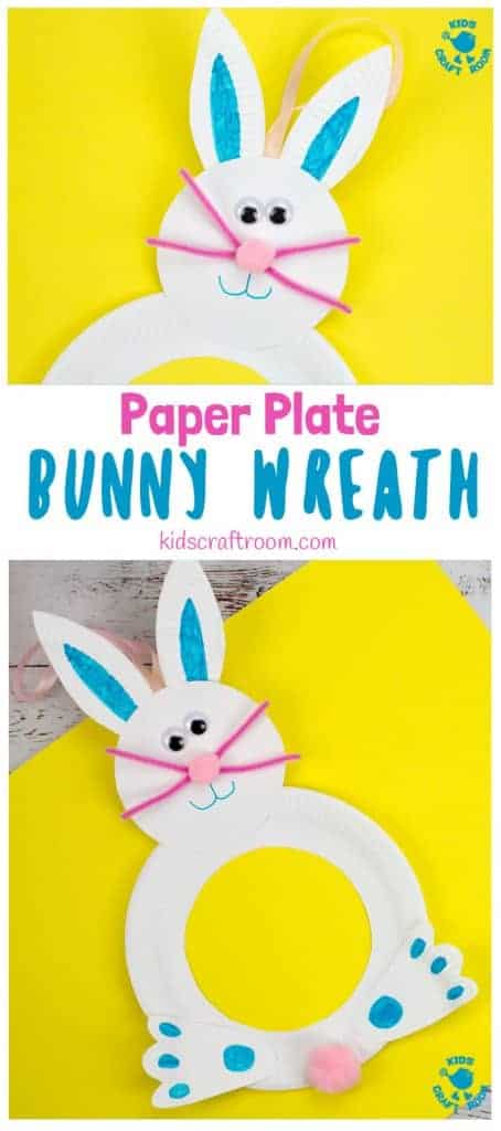 This Paper Plate Easter Bunny Wreath Craft is so cute! Such a fun Easter craft for kids and a lovely Easter Bunny craft to decorate your doors this Spring. What a fun and easy Spring craft for kids. #kidscraftroom #Easter #eastercrafts #kidscrafts #Easterbunny #springcrafts #easterwreaths #paperplatecrafts #eastercraftsforkids